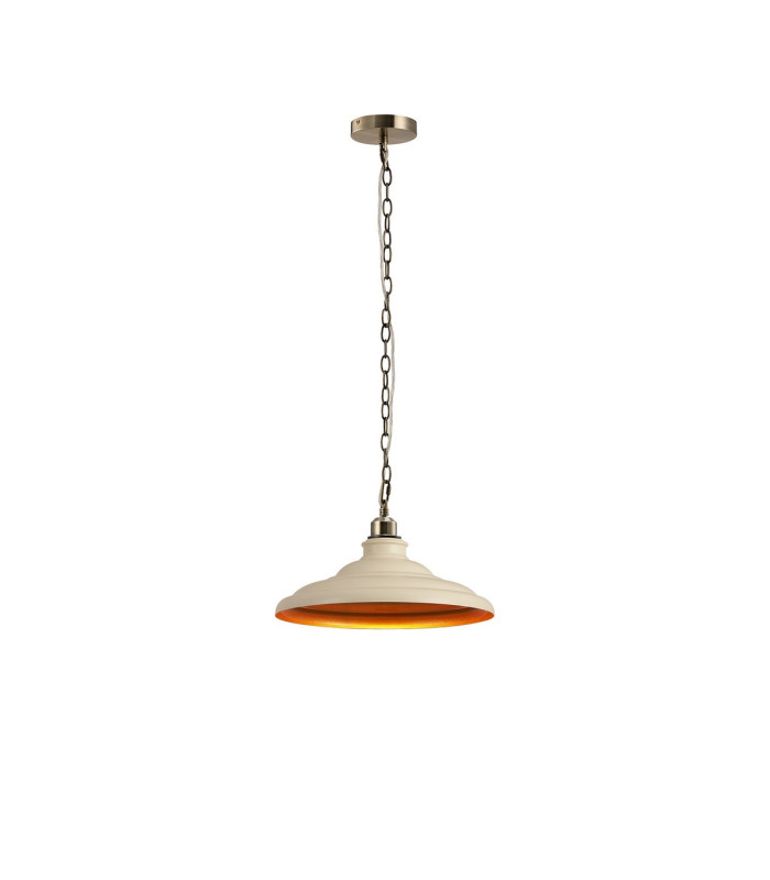 Moravia 35cm 1 Light Pendant Round Tiered Metal Shade Antique Brass/Beige/Gold-4