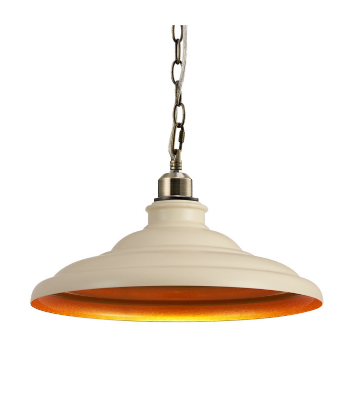 Moravia 35cm 1 Light Pendant Round Tiered Metal Shade Antique Brass/Beige/Gold-7