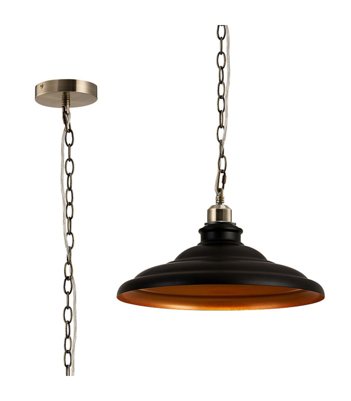 Moravia 35cm 1 Light Pendant Round Tiered Metal Shade Antique Brass/Matt Black/Gold-1