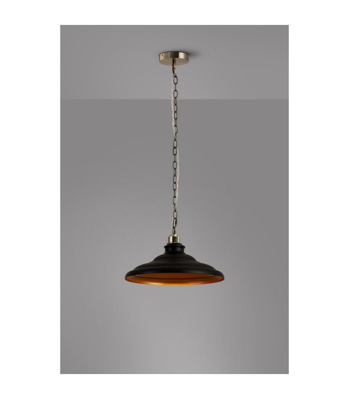 Moravia 35cm 1 Light Pendant Round Tiered Metal Shade Antique Brass/Matt Black/Gold-3