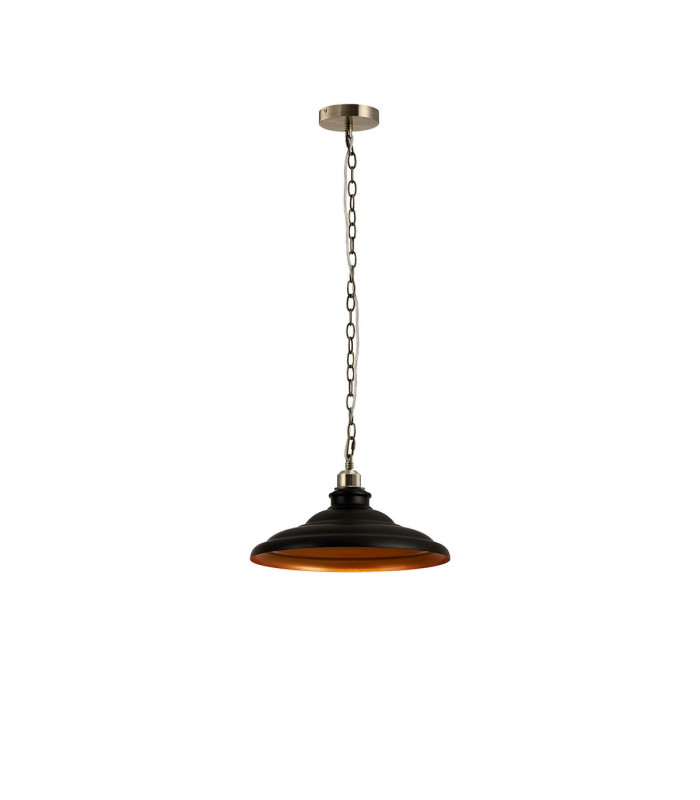 Moravia 35cm 1 Light Pendant Round Tiered Metal Shade Antique Brass/Matt Black/Gold-4