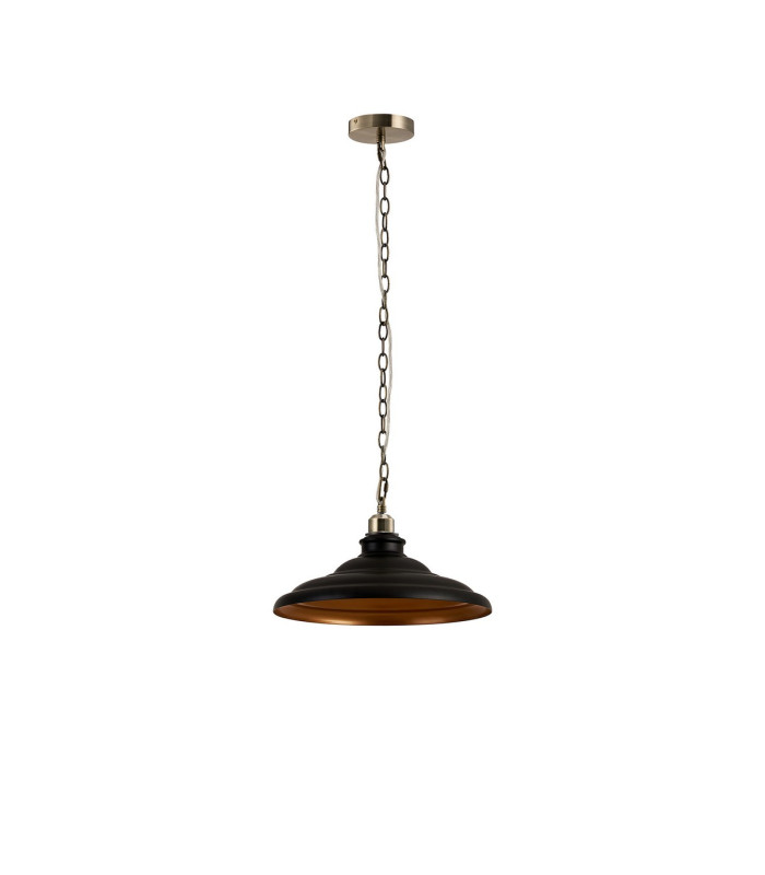 Moravia 35cm 1 Light Pendant Round Tiered Metal Shade Antique Brass/Matt Black/Gold-5