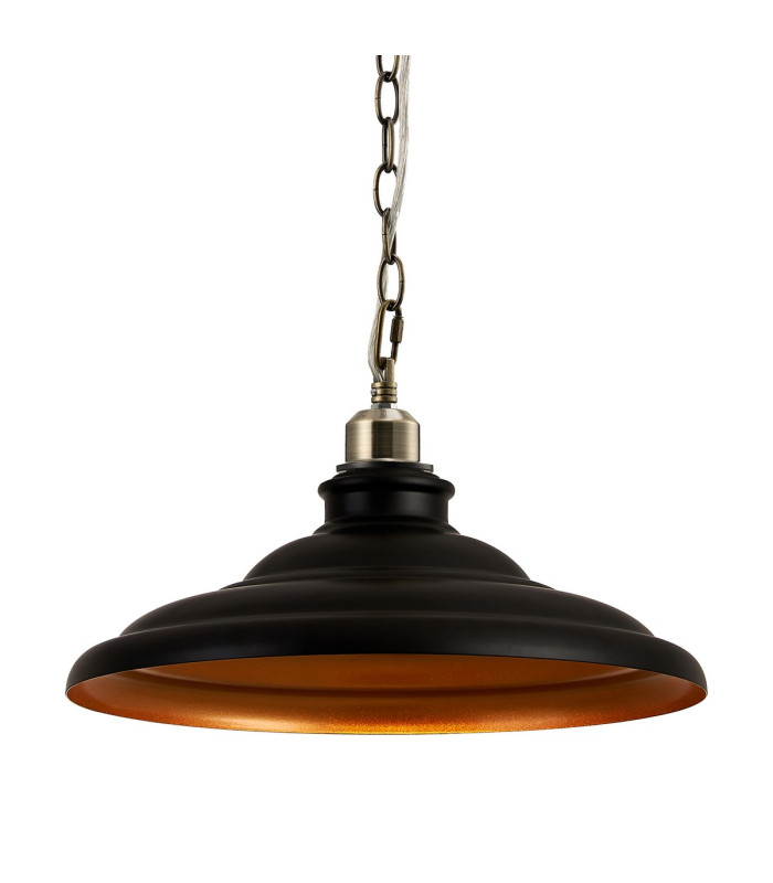Moravia 35cm 1 Light Pendant Round Tiered Metal Shade Antique Brass/Matt Black/Gold-7
