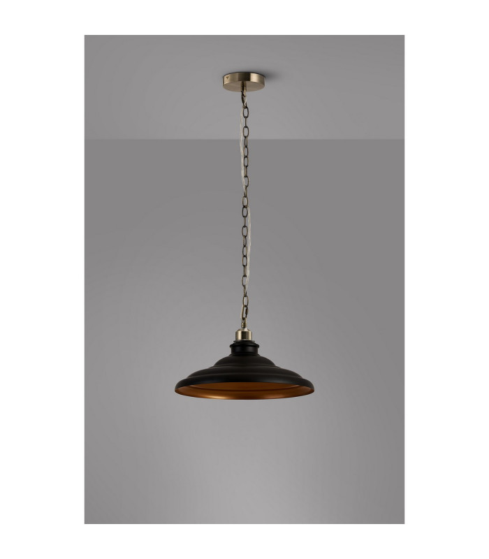 Moravia 35cm 1 Light Pendant Round Tiered Metal Shade Antique Brass/Matt Black/Gold-8