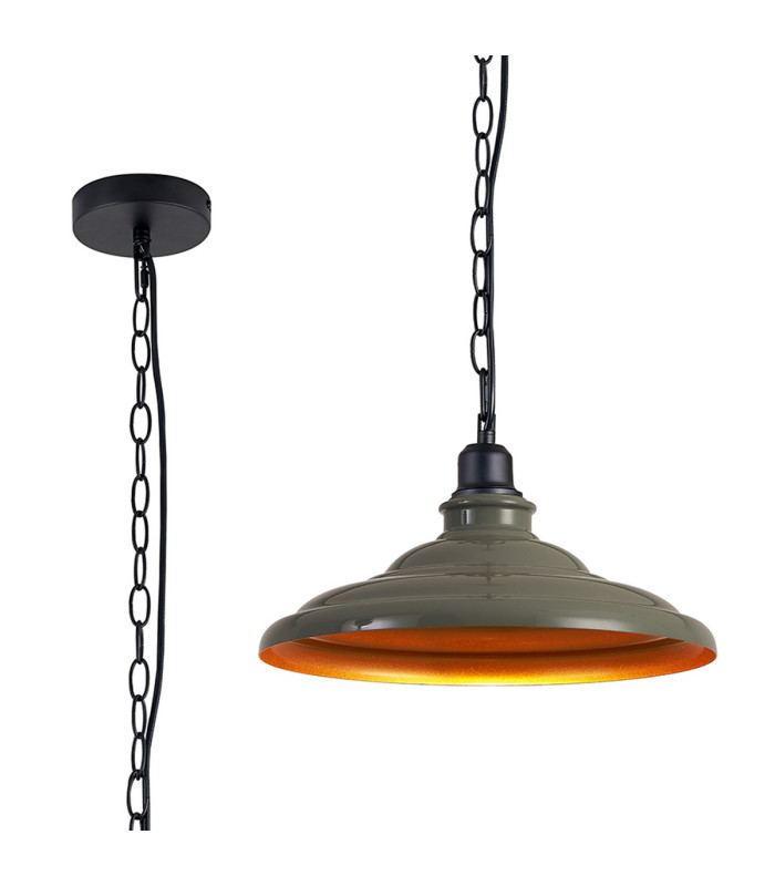 Moravia 35cm 1 Light Pendant Round Tiered Metal Shade Matt Black/Polished Grey/Gold-1