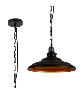 Moravia 35cm 1 Light Pendant Round Tiered Metal Shade Matt Black/Matt Black/Gold-1