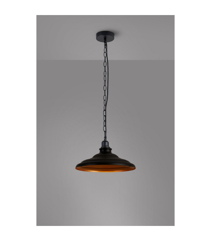 Moravia 35cm 1 Light Pendant Round Tiered Metal Shade Matt Black/Matt Black/Gold-3