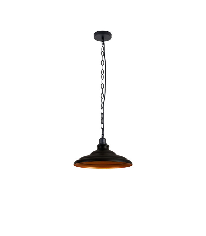 Moravia 35cm 1 Light Pendant Round Tiered Metal Shade Matt Black/Matt Black/Gold-4
