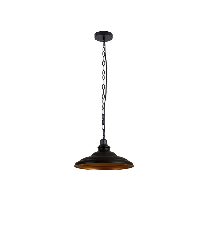Moravia 35cm 1 Light Pendant Round Tiered Metal Shade Matt Black/Matt Black/Gold-5
