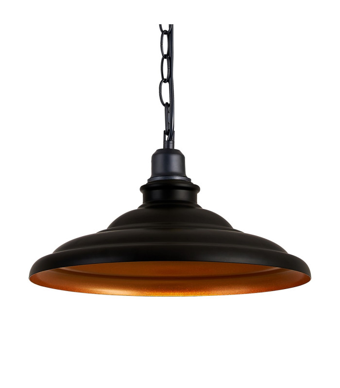 Moravia 35cm 1 Light Pendant Round Tiered Metal Shade Matt Black/Matt Black/Gold-7