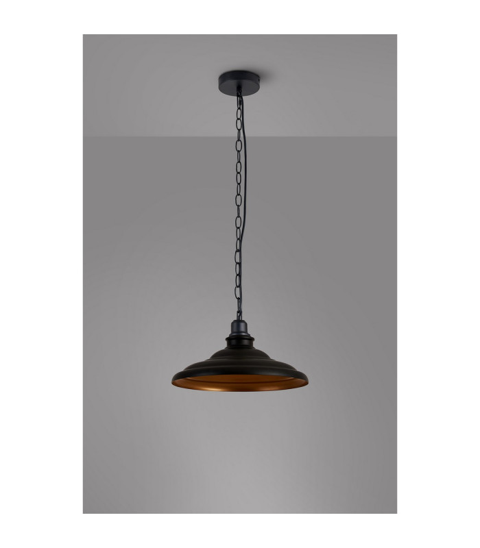 Moravia 35cm 1 Light Pendant Round Tiered Metal Shade Matt Black/Matt Black/Gold-8