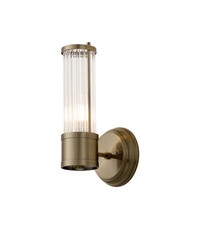Fairport 1 Light Glass Rod Wall E14 IP44 Antique Brass/Clear Glass Rods-1