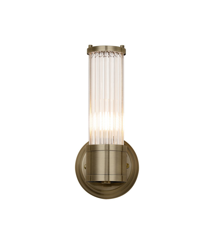 Fairport 1 Light Glass Rod Wall E14 IP44 Antique Brass/Clear Glass Rods-5