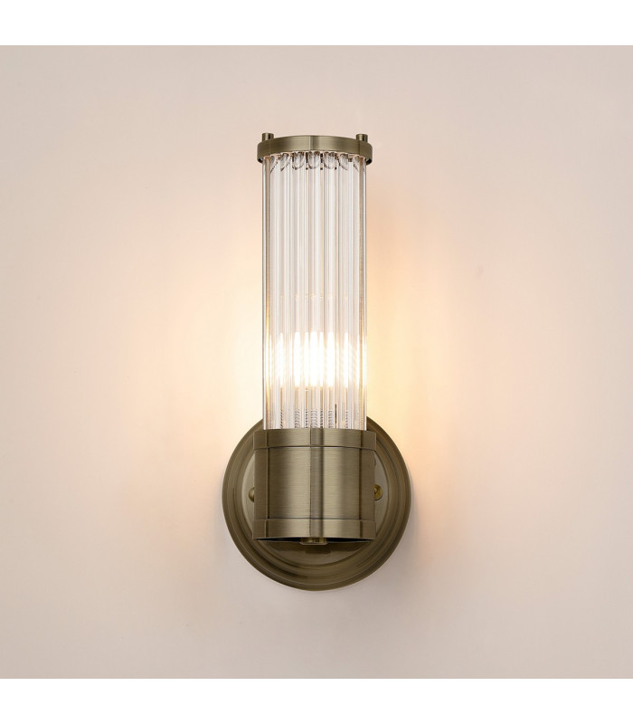 Fairport 1 Light Glass Rod Wall E14 IP44 Antique Brass/Clear Glass Rods-11