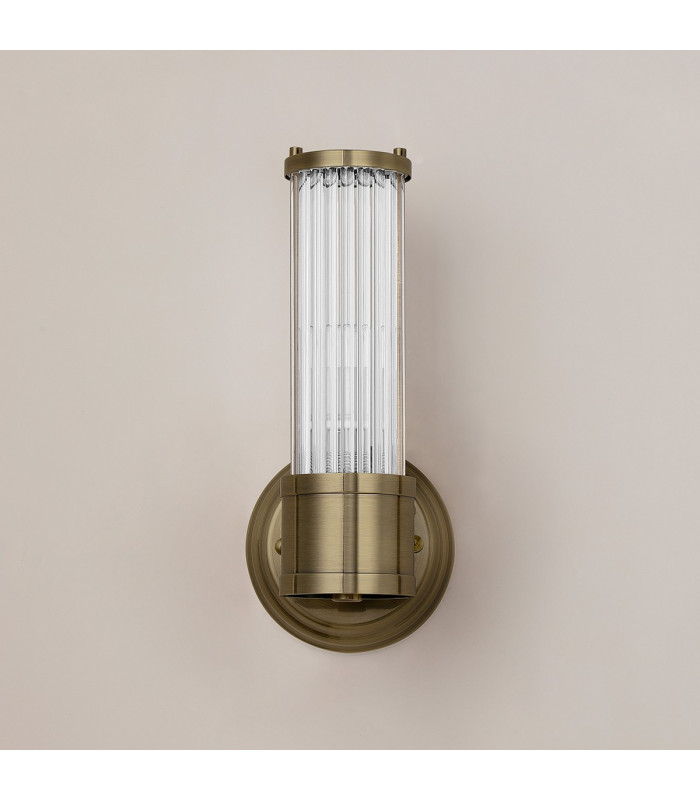 Fairport 1 Light Glass Rod Wall E14 IP44 Antique Brass/Clear Glass Rods-12