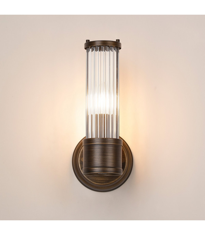 Fairport 1 Light Glass Rod Wall E14 IP44 Bronze/Clear Glass Rods-9
