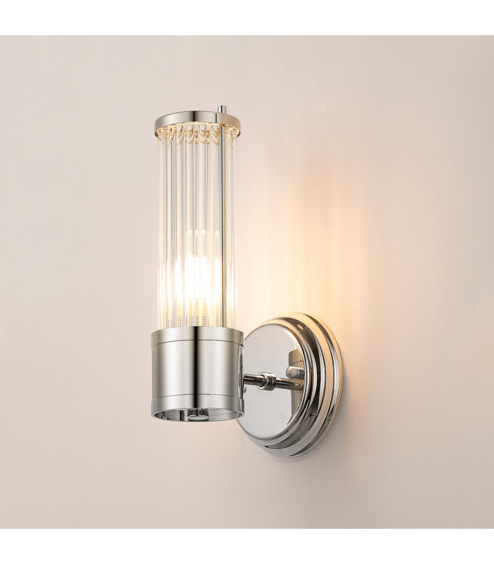 Fairport 1 Light Glass Rod Wall E14 IP44 Polished Nickel/Clear Glass Rods-3