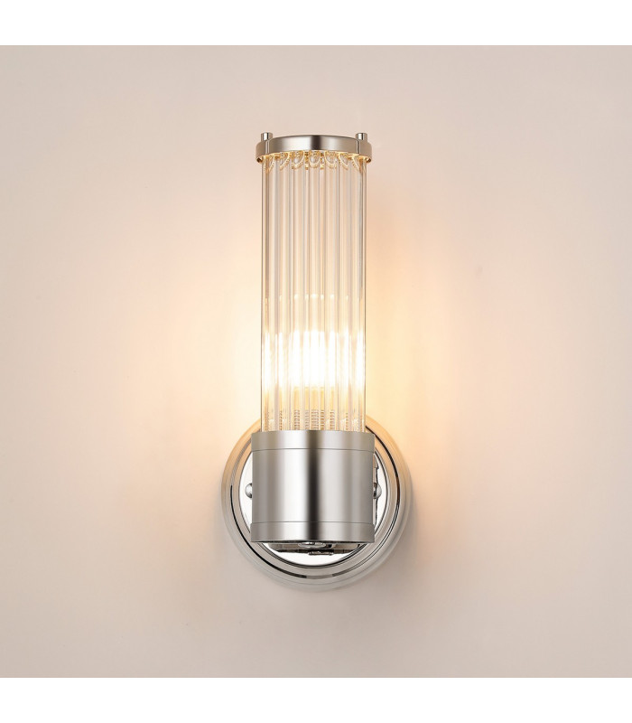 Fairport 1 Light Glass Rod Wall E14 IP44 Polished Nickel/Clear Glass Rods-11