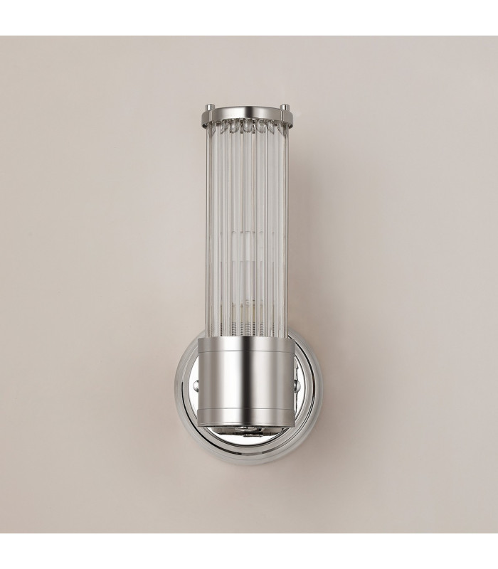 Fairport 1 Light Glass Rod Wall E14 IP44 Polished Nickel/Clear Glass Rods-12