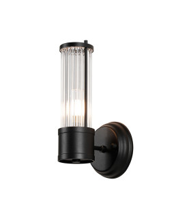 Fairport 1 Light Glass Rod Wall E14 IP44 Satin Black/Clear Glass Rods-1