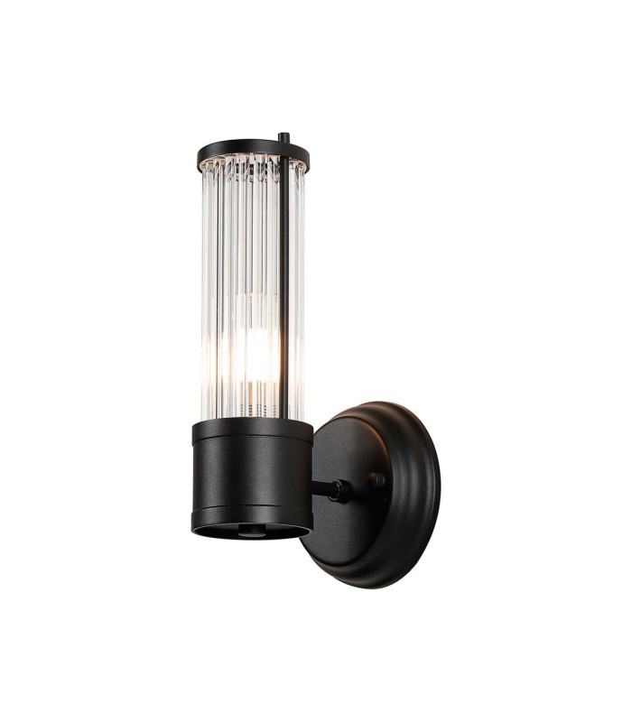 Fairport 1 Light Glass Rod Wall E14 IP44 Satin Black/Clear Glass Rods-1