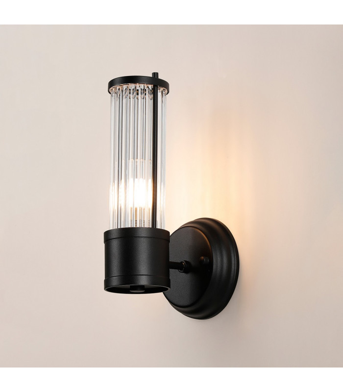 Fairport 1 Light Glass Rod Wall E14 IP44 Satin Black/Clear Glass Rods-3