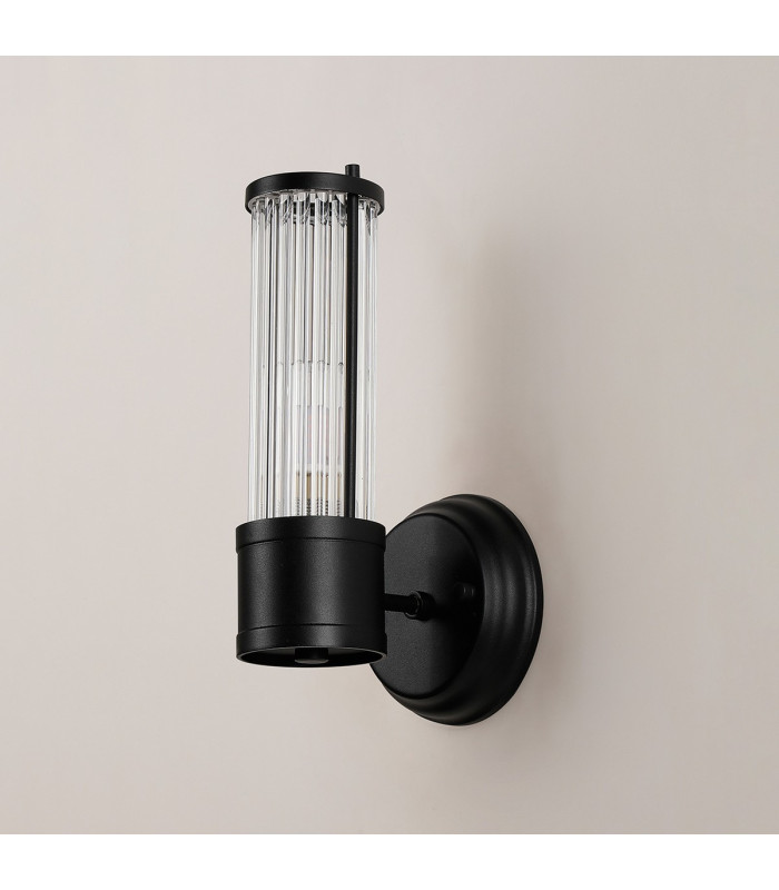 Fairport 1 Light Glass Rod Wall E14 IP44 Satin Black/Clear Glass Rods-10