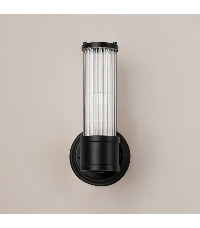 Fairport 1 Light Glass Rod Wall E14 IP44 Satin Black/Clear Glass Rods-12