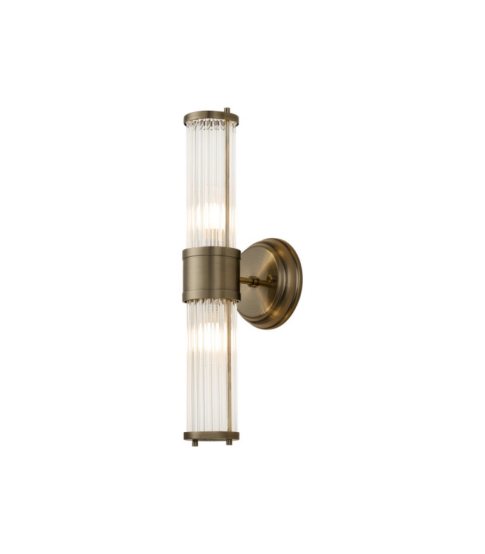 Fairport 2 Light Glass Rod Wall Up & Down E14 IP44 Antique Brass/Clear Glass Rods-1