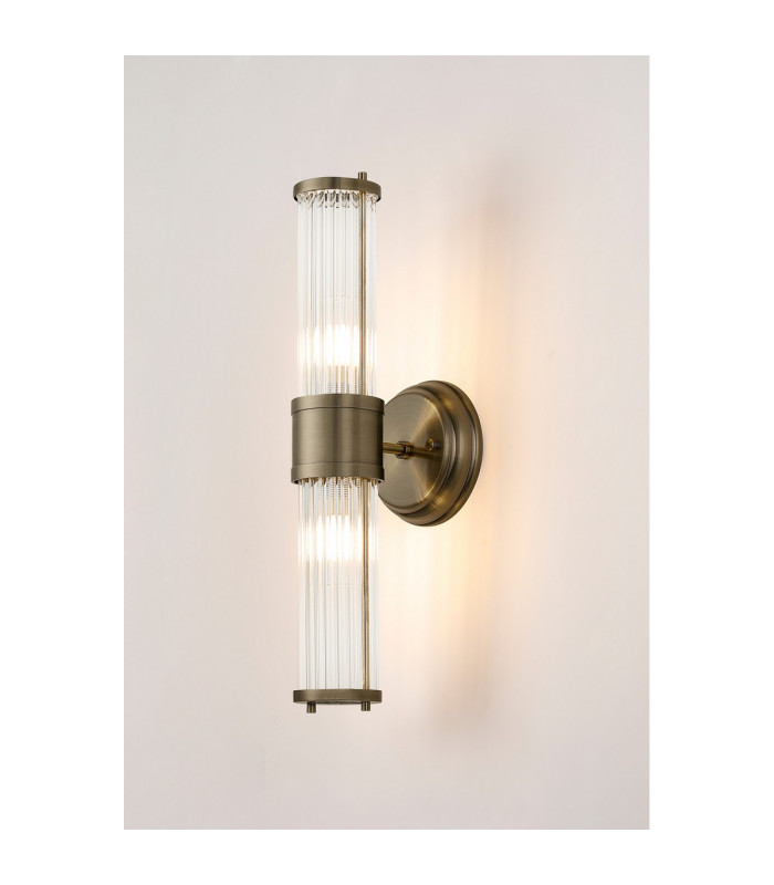 Fairport 2 Light Glass Rod Wall Up & Down E14 IP44 Antique Brass/Clear Glass Rods-3