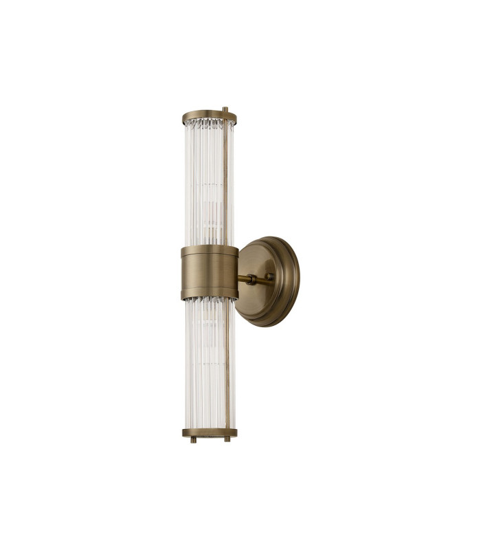 Fairport 2 Light Glass Rod Wall Up & Down E14 IP44 Antique Brass/Clear Glass Rods-4