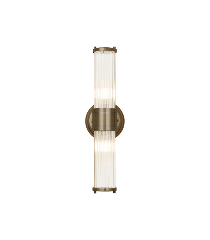 Fairport 2 Light Glass Rod Wall Up & Down E14 IP44 Antique Brass/Clear Glass Rods-5