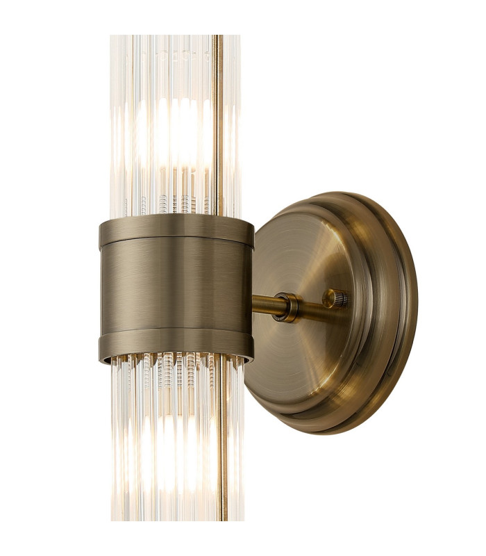 Fairport 2 Light Glass Rod Wall Up & Down E14 IP44 Antique Brass/Clear Glass Rods-7
