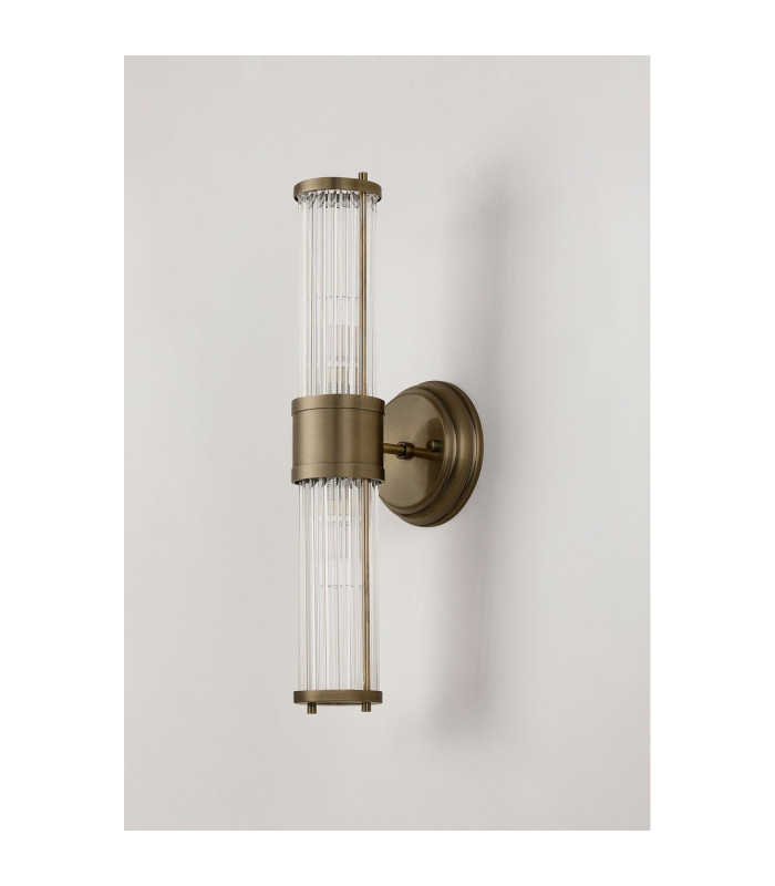 Fairport 2 Light Glass Rod Wall Up & Down E14 IP44 Antique Brass/Clear Glass Rods-10