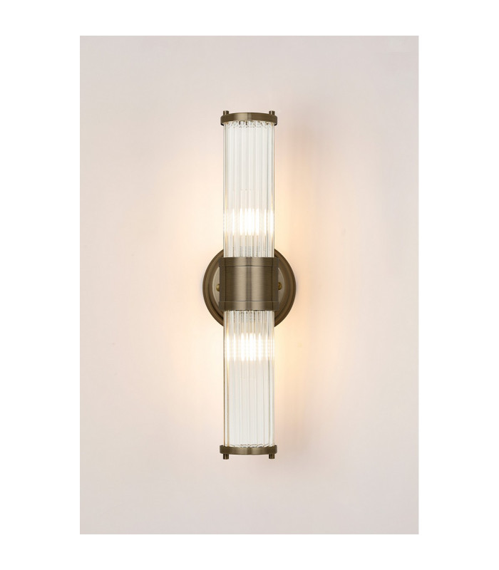Fairport 2 Light Glass Rod Wall Up & Down E14 IP44 Antique Brass/Clear Glass Rods-11
