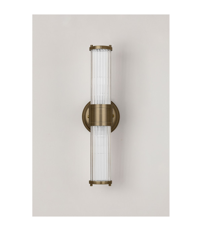 Fairport 2 Light Glass Rod Wall Up & Down E14 IP44 Antique Brass/Clear Glass Rods-12