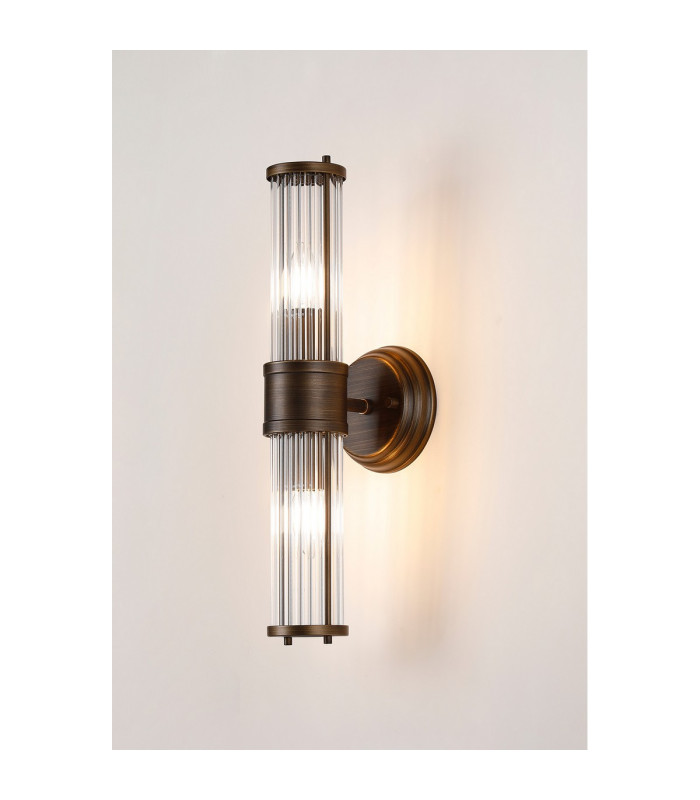Fairport 2 Light Glass Rod Wall Up & Down E14 IP44 Bronze/Clear Glass Rods-3