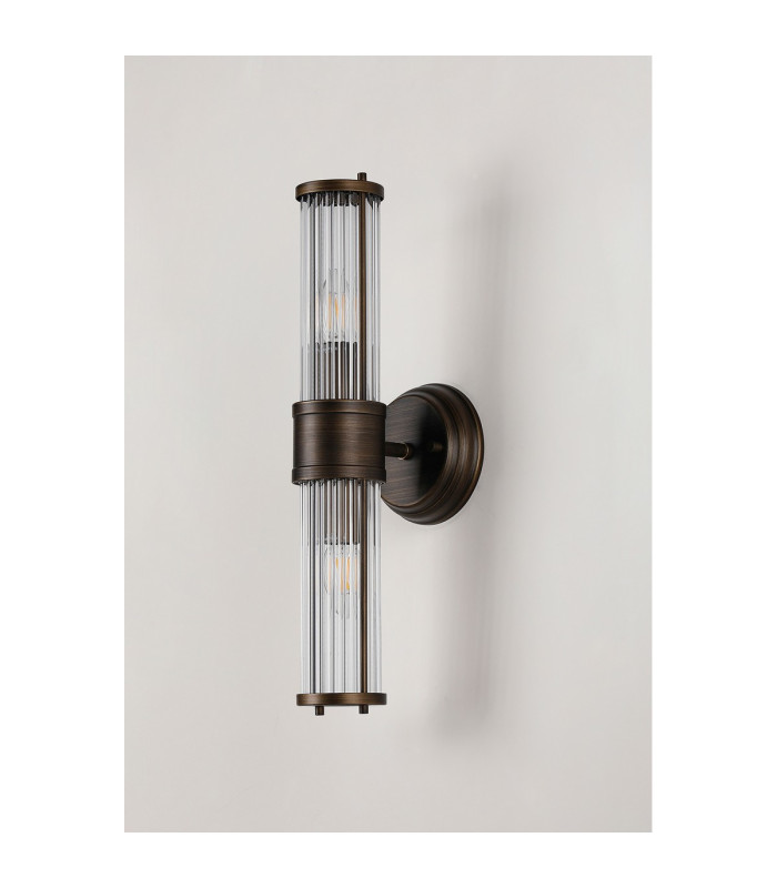 Fairport 2 Light Glass Rod Wall Up & Down E14 IP44 Bronze/Clear Glass Rods-10
