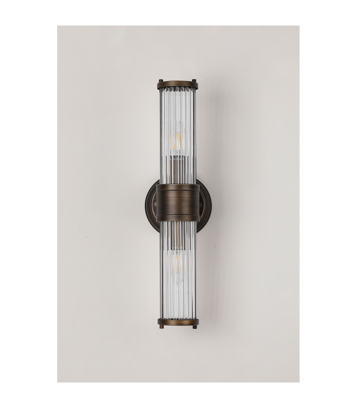 Fairport 2 Light Glass Rod Wall Up & Down E14 IP44 Bronze/Clear Glass Rods-12