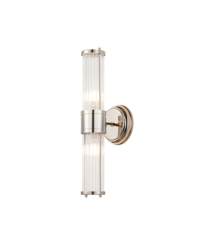 Fairport 2 Light Glass Rod Wall Up & Down E14 IP44 Polished Nickel/Clear Glass Rods-1