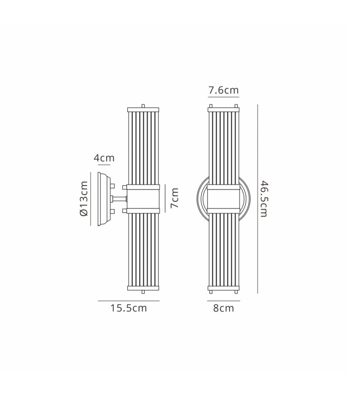 Fairport 2 Light Glass Rod Wall Up & Down E14 IP44 Polished Nickel/Clear Glass Rods-2