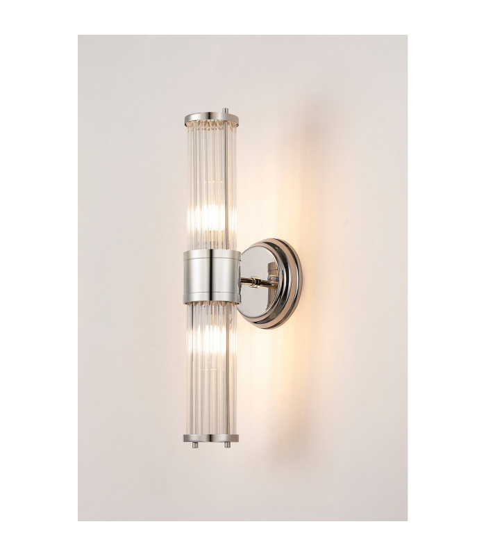 Fairport 2 Light Glass Rod Wall Up & Down E14 IP44 Polished Nickel/Clear Glass Rods-3