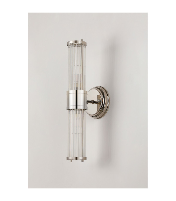 Fairport 2 Light Glass Rod Wall Up & Down E14 IP44 Polished Nickel/Clear Glass Rods-10