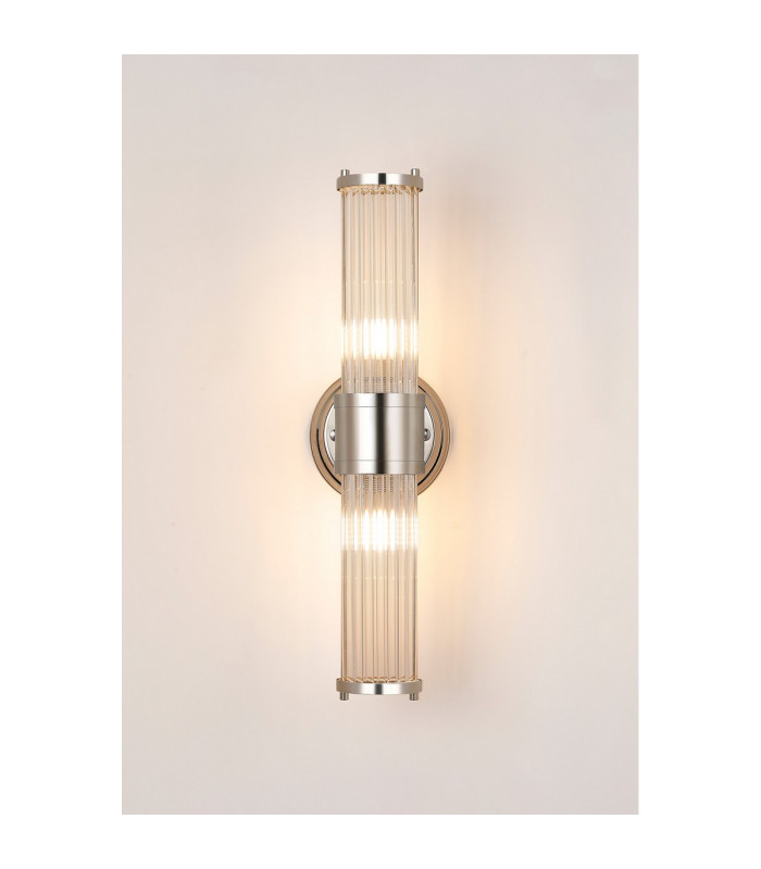 Fairport 2 Light Glass Rod Wall Up & Down E14 IP44 Polished Nickel/Clear Glass Rods-11