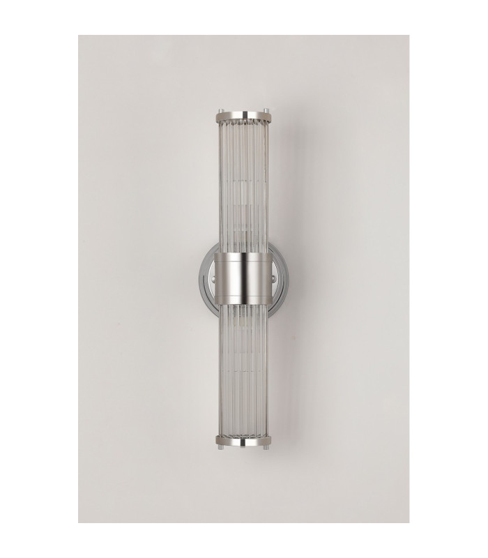 Fairport 2 Light Glass Rod Wall Up & Down E14 IP44 Polished Nickel/Clear Glass Rods-12