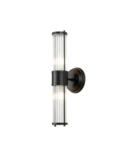 Fairport 2 Light Glass Rod Wall Up & Down E14 IP44 Satin Black-1
