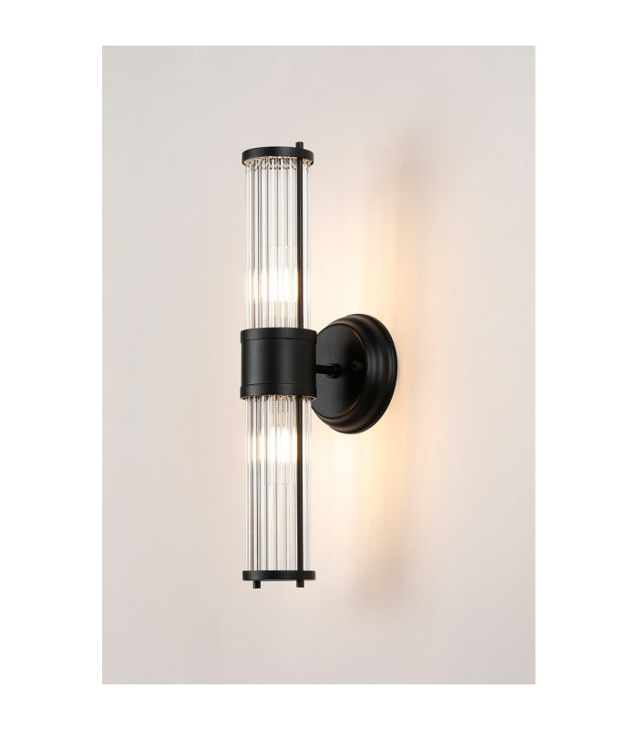 Fairport 2 Light Glass Rod Wall Up & Down E14 IP44 Satin Black-3