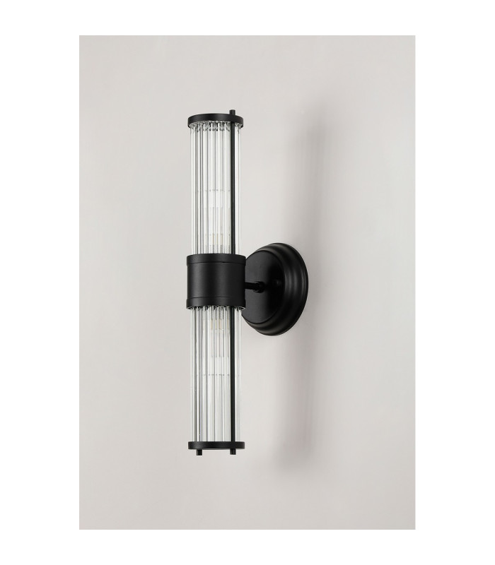 Fairport 2 Light Glass Rod Wall Up & Down E14 IP44 Satin Black-10