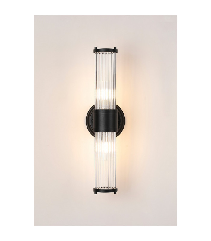 Fairport 2 Light Glass Rod Wall Up & Down E14 IP44 Satin Black-11