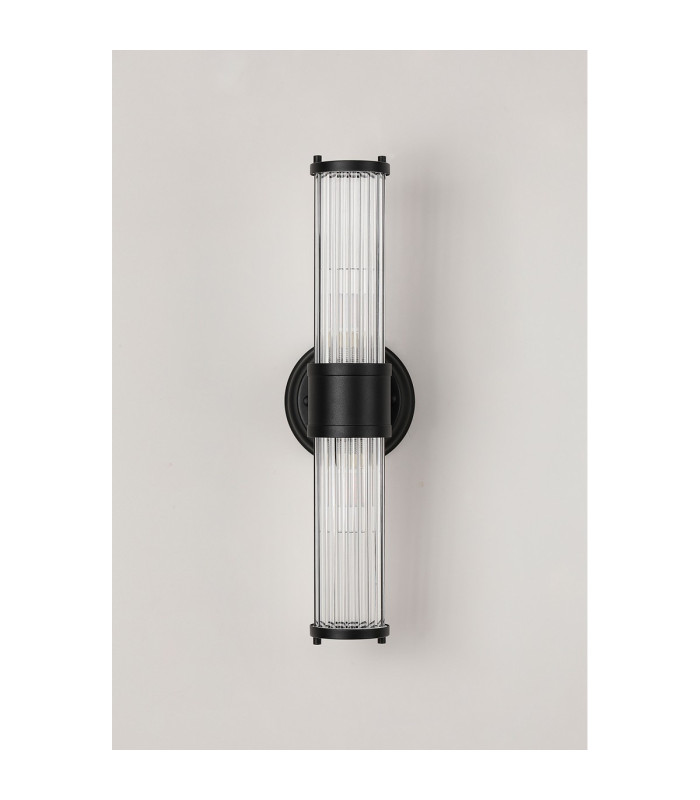 Fairport 2 Light Glass Rod Wall Up & Down E14 IP44 Satin Black-12